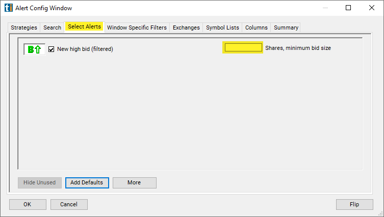 New High Bid (filtered) Alert Custom Settings