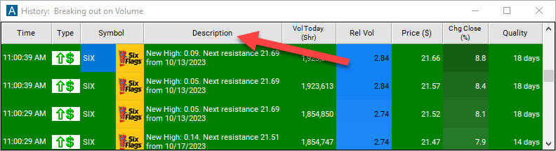 New High Price (filtered) Description