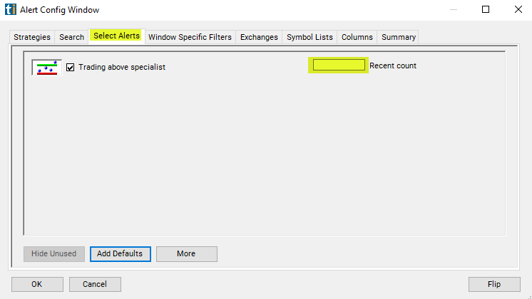 Trading Above Specialist Alert Custom Settings