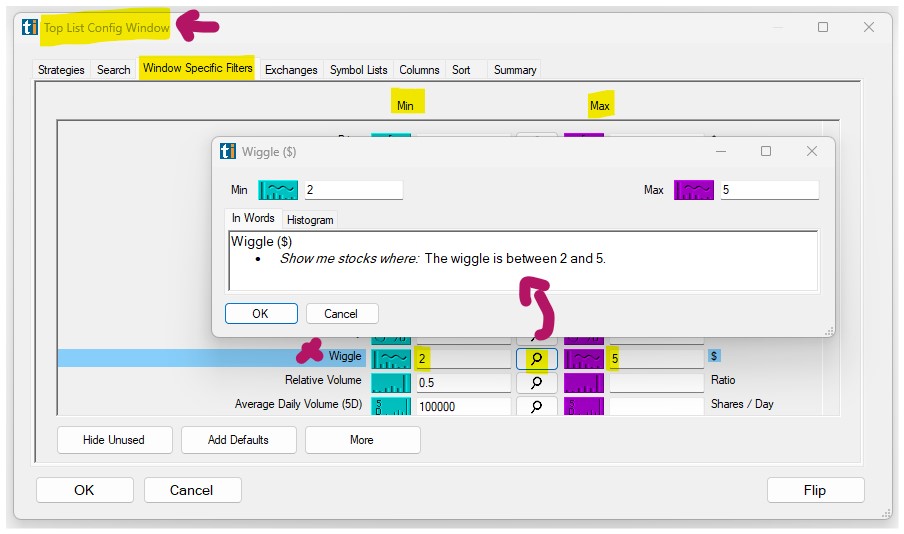 Configuring the Wiggle Filter