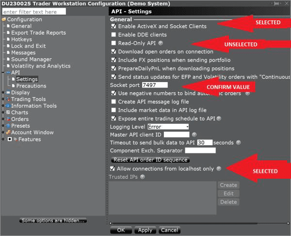 Test Trader Workstation Configuration Interface