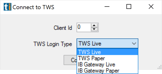 Connect to TWS interface window